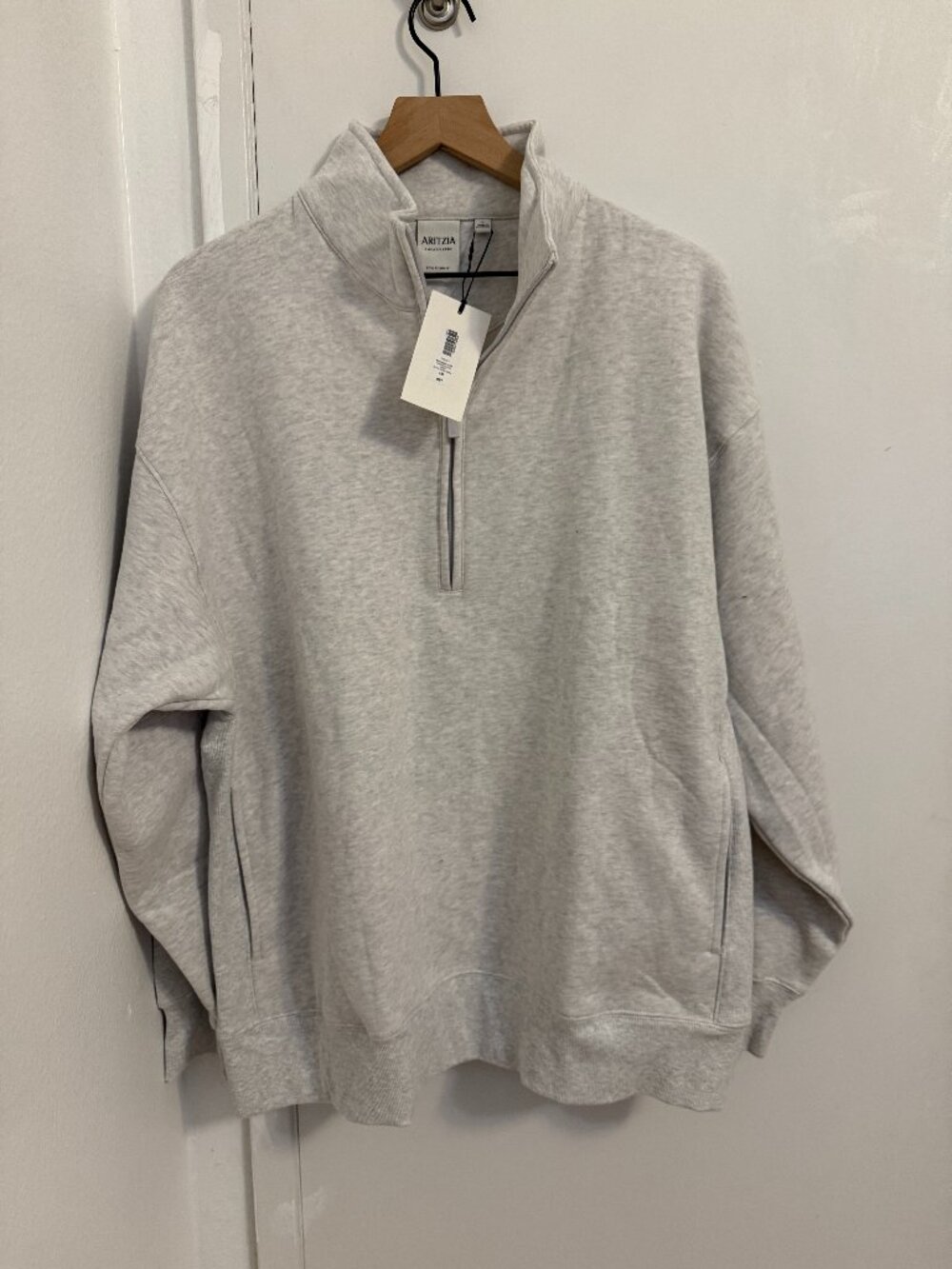 Aritzia Cozy Boyfriend 1/2 Zip Sweatshirt | Heather Cloud White | Size L